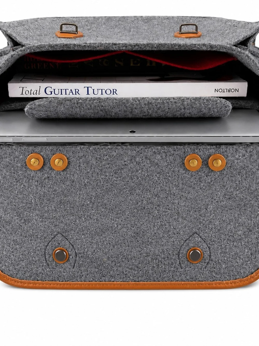 Grey Felt & Tan Leather Messenger Bag